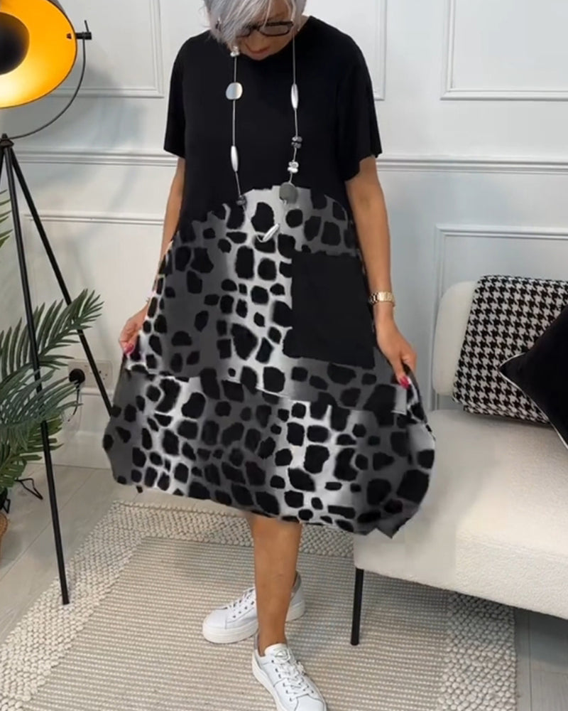 Allison - Stylish Short Sleeve Leopard Print Midi Dress