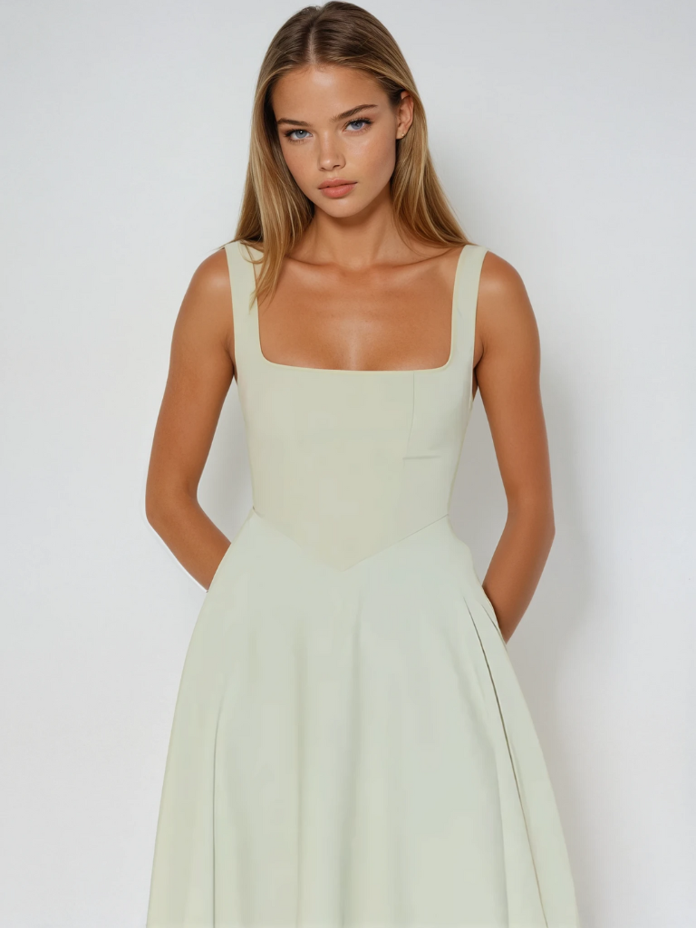 Trinity - Elegant Solid Sleeveless A-Line Midi Dress