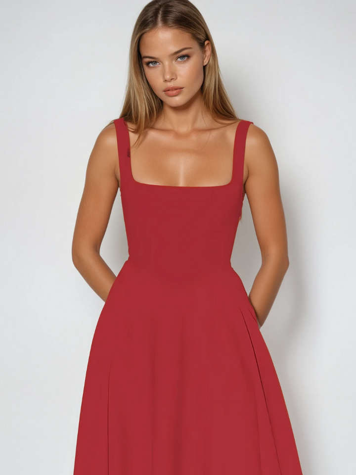 Trinity - Elegant Solid Sleeveless A-Line Midi Dress