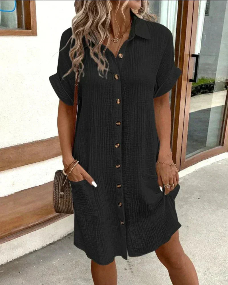 Hailey - Women’s Retro Cotton Linen Shirt Dress